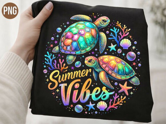 Colorful Sea Turtle Summer Vibes PNG: Elevate Your Creative Projects with High-Quality Digital Design