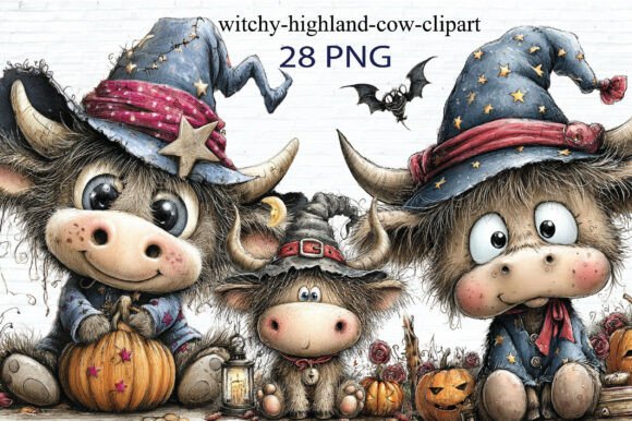 Cute Witchy Highland Cow Clipart PNG: The Perfect Blend of Spooky and Sweet for Your Halloween Designs