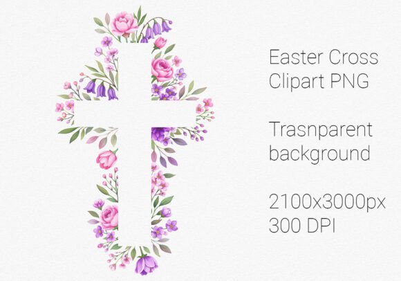 Elegant Purple Floral Cross Clipart
