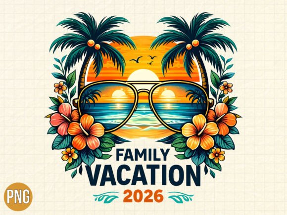 Family Vacation 2026 Tropical Beach PNG