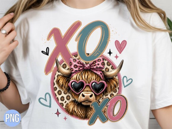 Highland Cow Valentine XOXO PNG Design
