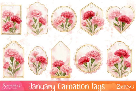 Strategic Branding with January Carnation Tags Sheets: Elevating Winter Celebrations