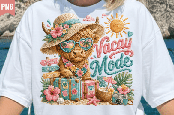 Vacay Mode Summer Cow Faux Yarn PNG Design