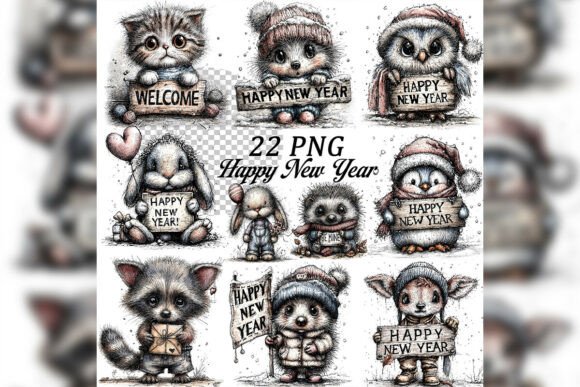 Whimsical New Year Characters Set