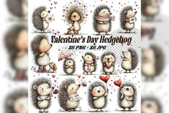 Whimsical Valentine Hedgehog Clipart